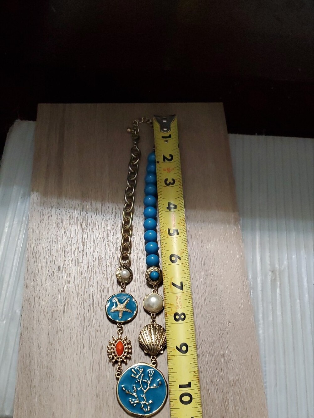 Blue Beaded Sea Life Seashell Statement Pendant Necklace Beach Coastal Wear - Picture 9 of 9